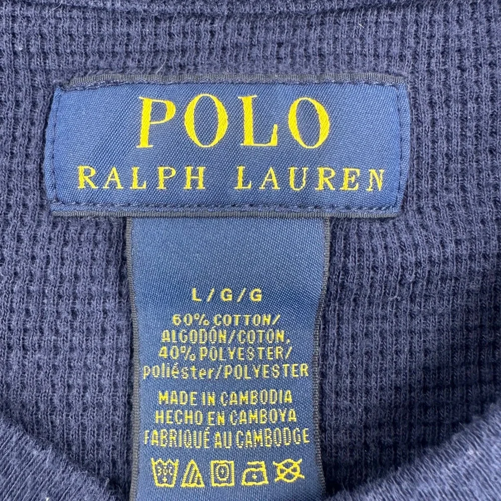 Polo Ralph Lauren Mens Large Navy Blue Waffle Knit Thermal Long Sleeve Shirt